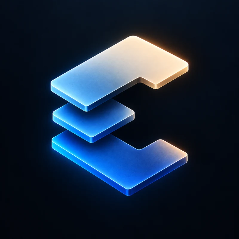 Codinate's mark: three glowing, translucent layers stacked to form a C, blue shading to warm gold, on a dark ground.